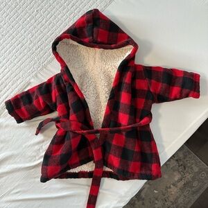 Infant Red & Black Buffalo Plaid Hooded Fleece Robe - Cozy Sherpa Lining